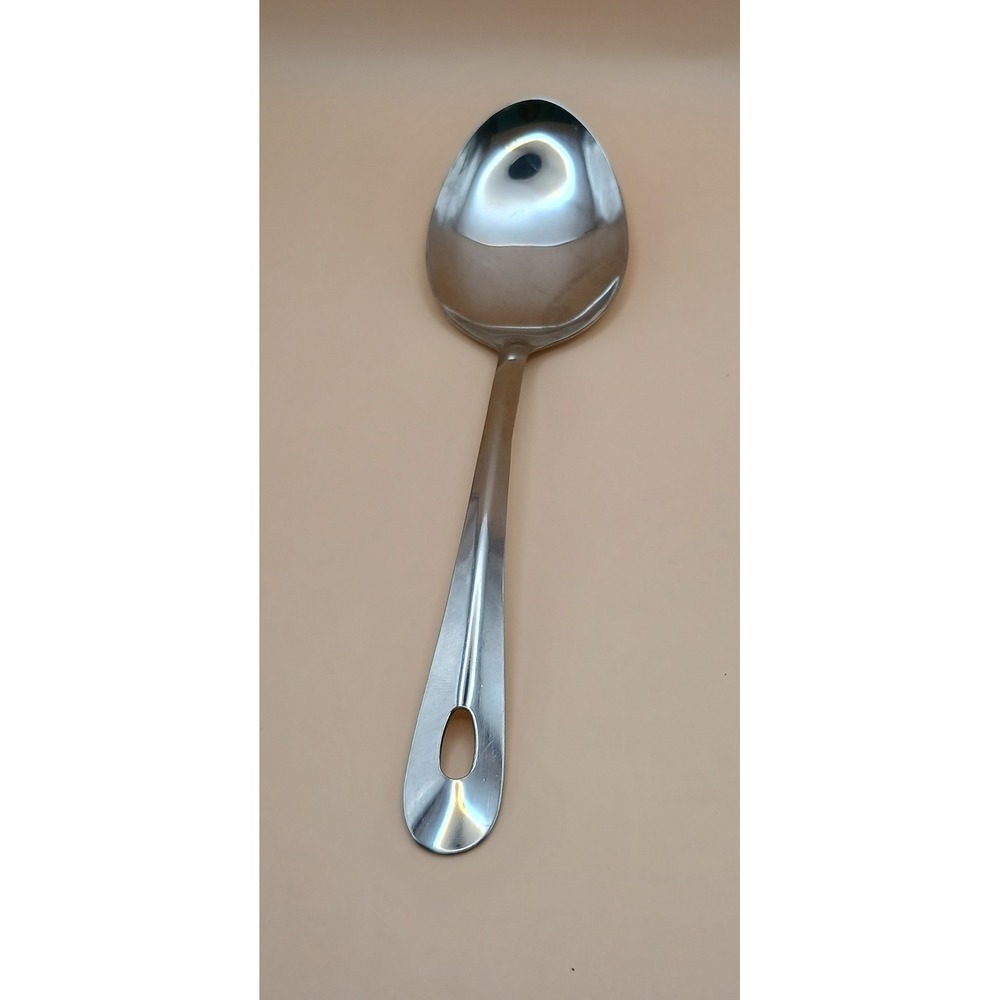Stainless Steel Basting Spoon Solid Serving Spoon with Hanging Hole Silver